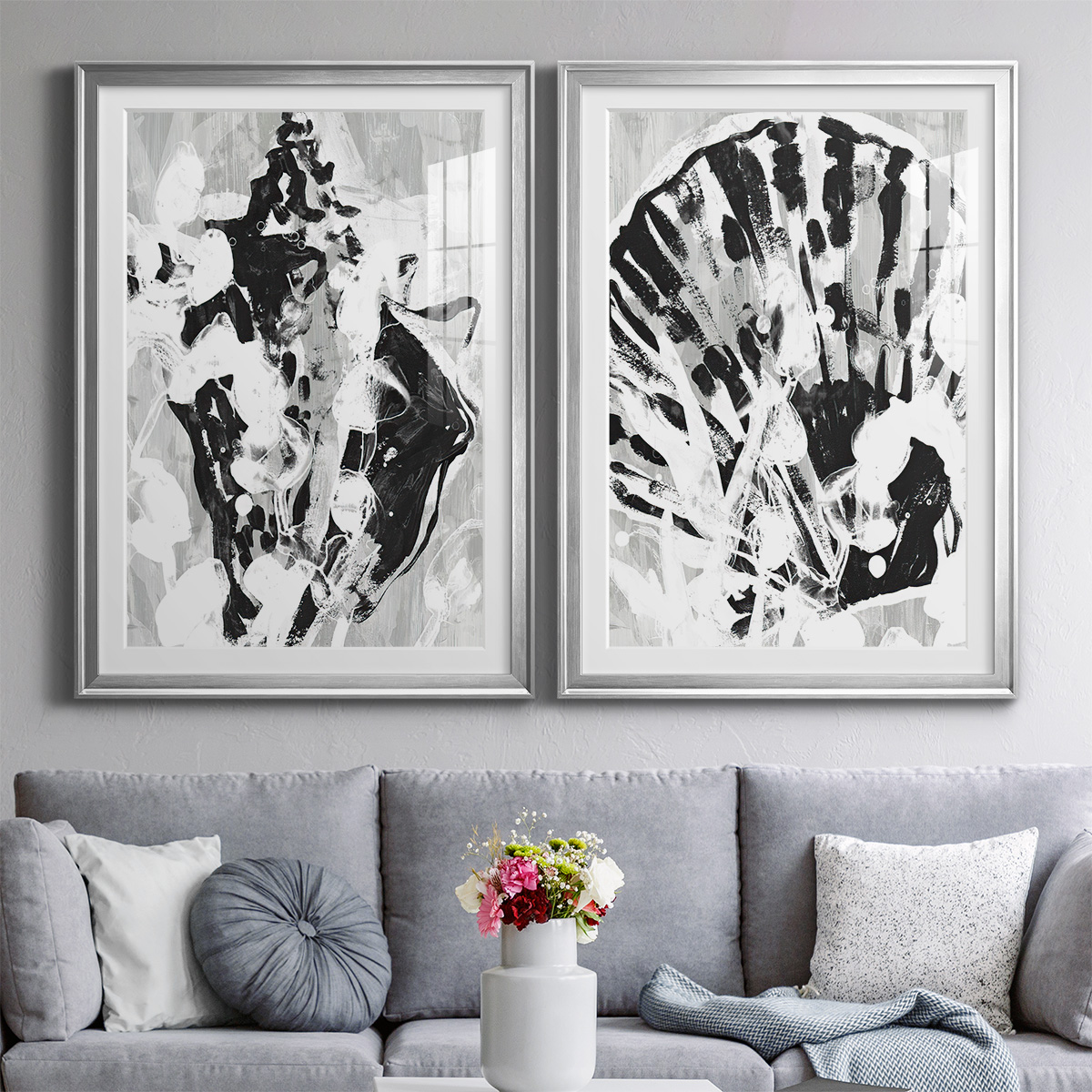 Wexford Home Ocean Inkblot I Premium Framed Print, 26.5" x 36.5" - Ready to Hang, Silver (Set of 2)