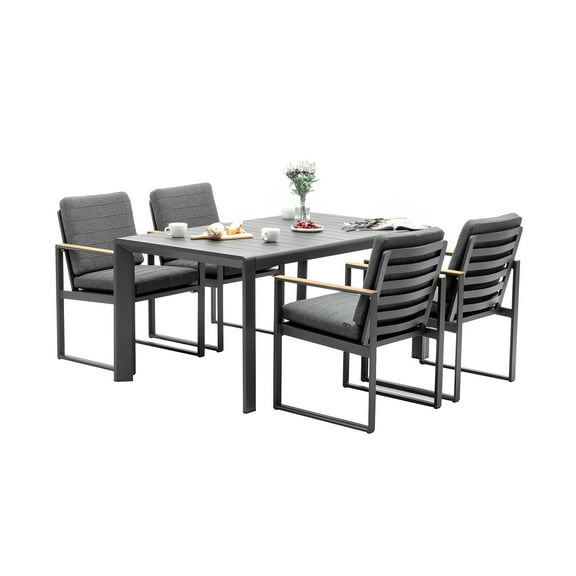 Outdoor Patio Dining Set of 5 with 60" Aluminum Rectangular Dining Table and 4 Armrest Chairs,Gray