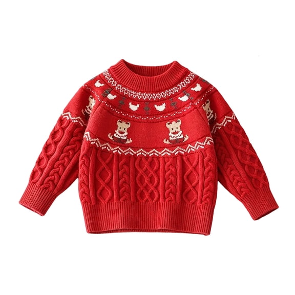 Tiijoy Toddler Girls Cute Bear Sweater Loose Soft Crewneck Cotton Knit Pullover, Red