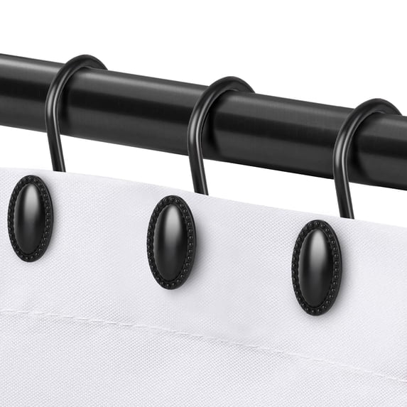 MKLZ Shower Curtain Hooks, Retro Metal Bathroom Rod Rings,12 Pack, Black