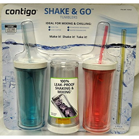 Contigo Shake & Go Plastic Tumblers - Set of 3 (Pink Blue & Clear)