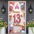 thumbnail image 5 of Pink Happy 13th Birthday Banner Glitter Design Princess Castle Backdrop Gold Lettering Colorful Balloons 13th Birthday Display for 13th Birthday Party Girls' Celebration Princess Party, 5 of 9