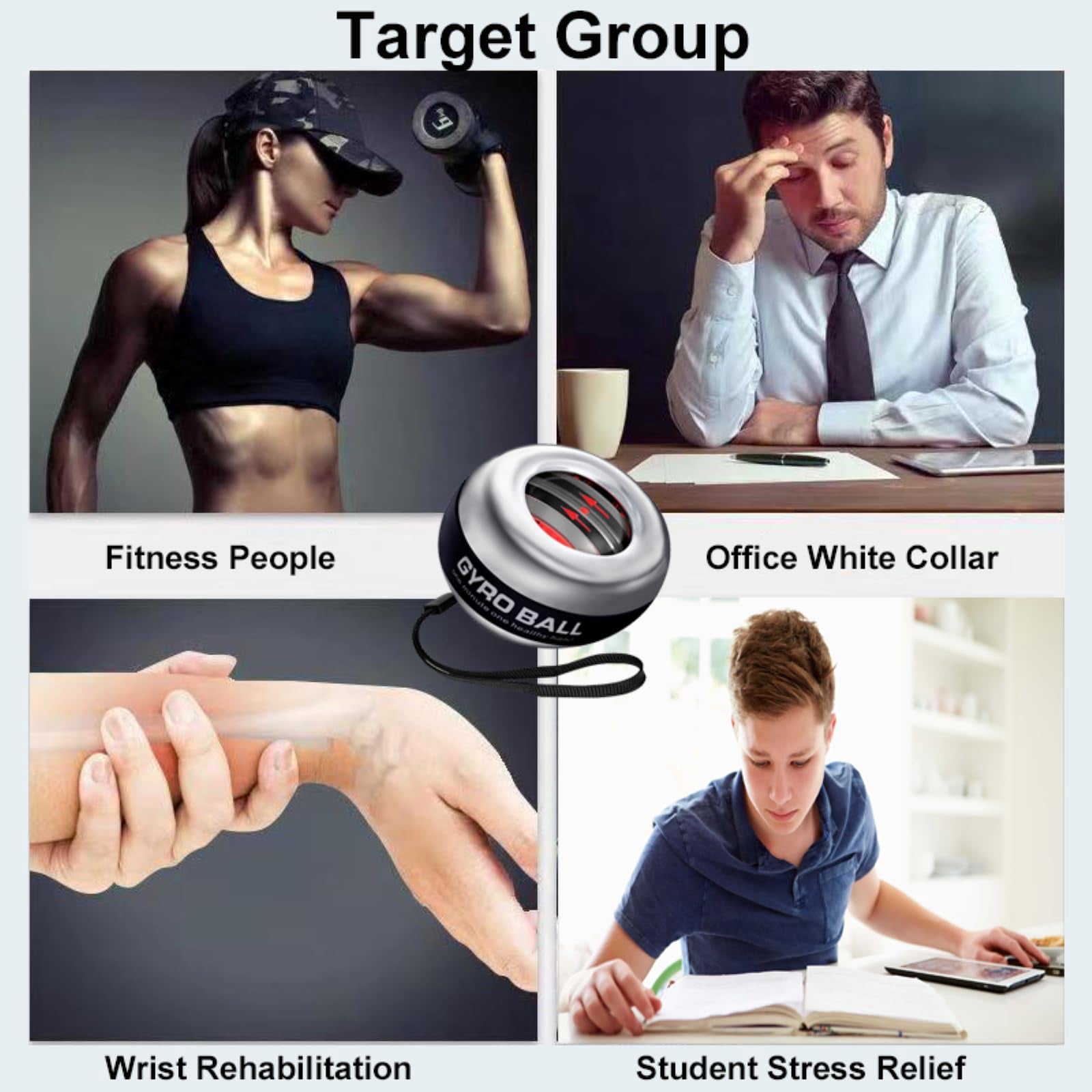 (2026 New 6-Level Color-Shifting) All-Metal Power Gyro Ball, Weighted Auto-Start Hand Wrist Forearm Trainer and Strengthener for Exercise Joint and Muscle with Led Light (with Ball Bag)