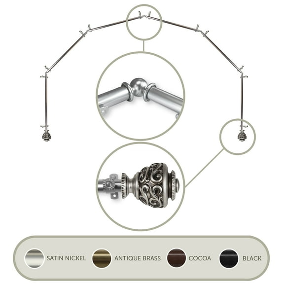 Domovina Raina 13/16-inch 6-Sided Bay WIndow Curtain Rod-Color:Satin Nickel