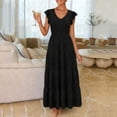 thumbnail image 5 of BUIGTTKLOP Dresses for Women Ruffle Cap Sleeve Maxi Dresses Full Length V Neck Smocked Summer Beach Sundress, 5 of 6
