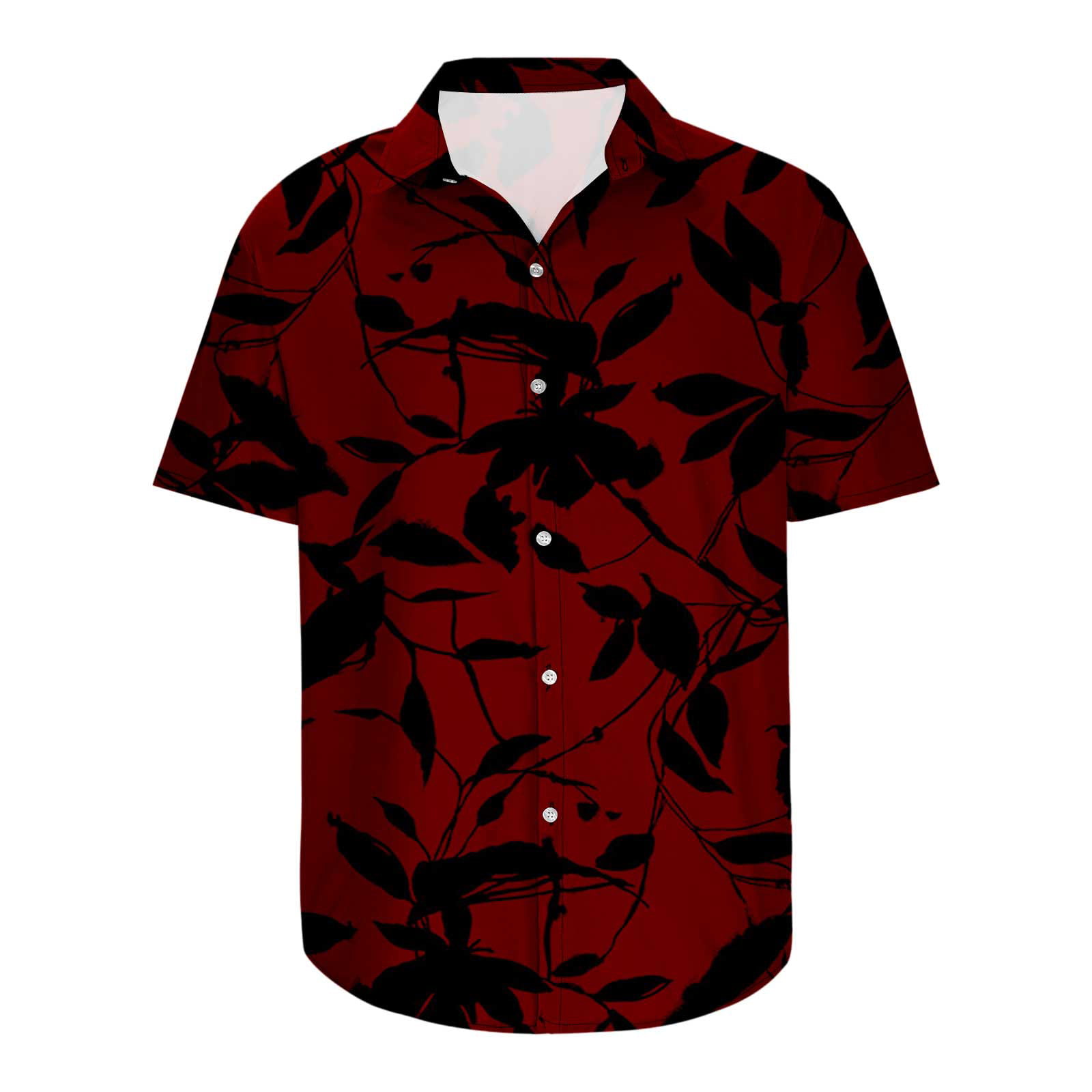 Men Fashion Casual Buttons Hawaii Printing Turndown Short Sleeve Shirt  Blouse SMihono Deals Turndown collar Tees Tops Shirt for Mens Trendy 2024  Red