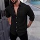 thumbnail image 1 of pstuiky camisas de manga larga para hombre, Camisa tipo cárdigan de manga larga con solapa y botones de color liso para hombre top de hombre xl, 1 of 9