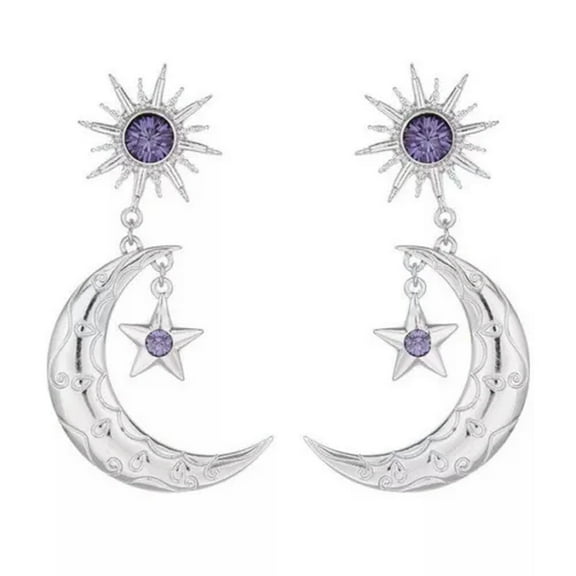 EOEMY 925 Silver Sun Moon Star Dangle Drop Earrings Women Wedding Party Jewelry Gifts-#13