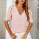 thumbnail image 5 of Tops Para Mujer Blusas Casuales Elegantes Camisas de Moda Con Cuello en V Camisa de Gasa Con Mangas Abullonadas Blusa de Manga Corta Odeerbi ODB156203, 5 of 8