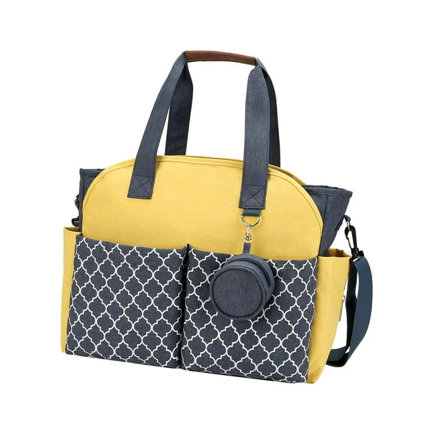 Bolso cambiador para bebé con bolsa para biberón Bolso cambiador multifuncional para pañales de bebé Azul amarillo