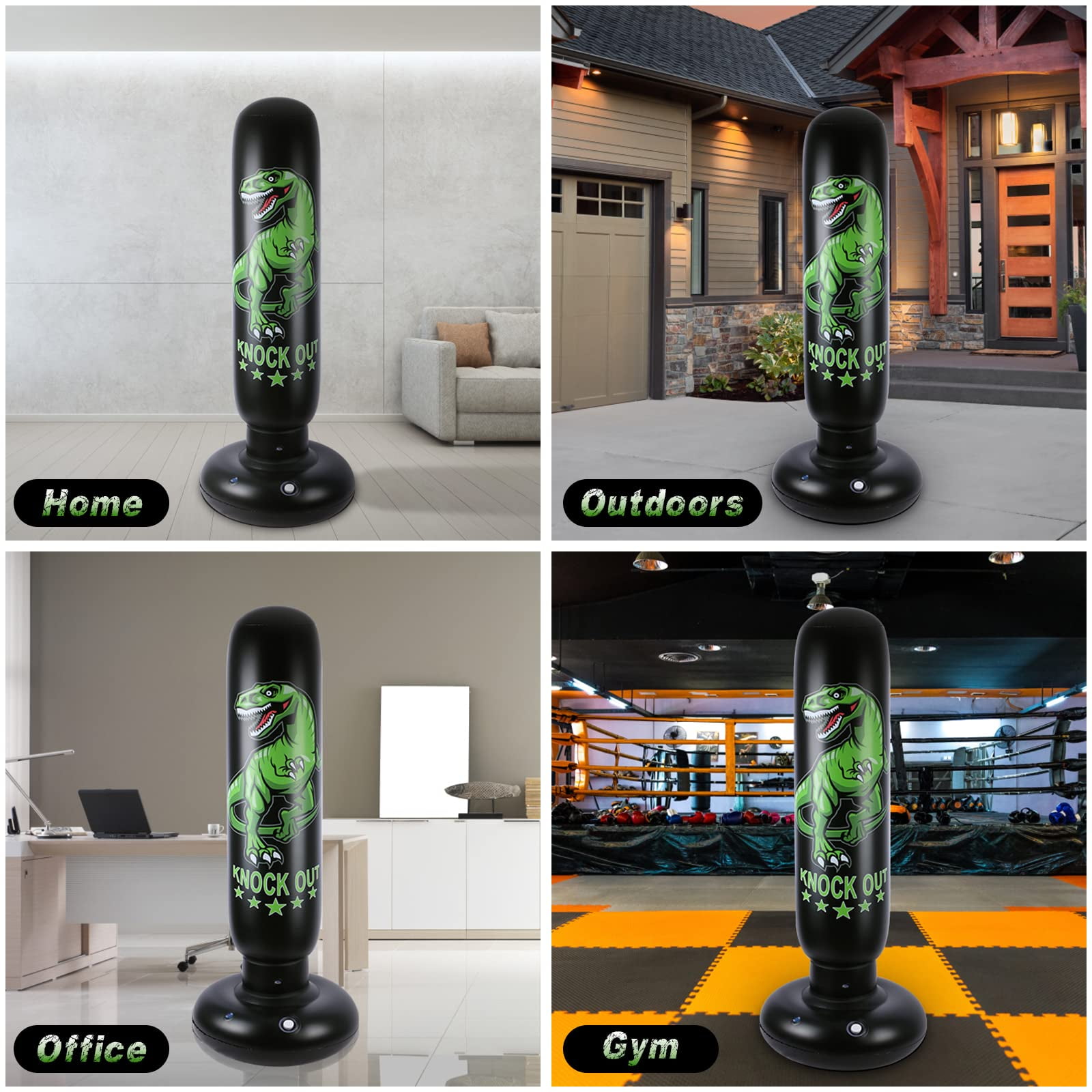 Dinosaur Punching Bag for Kids - 63 inch Inflatable Boxing Bag with Gloves - Children Sports Toys Exercising Boxing Set for Training Karate and Taekwondo - Freestanding Tumbler Bounce Back