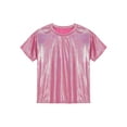 thumbnail image 3 of Runhomal Girls Boys Shiny Metallic Short Sleeve T-Shirt Modern Dance Jazz Hip Hop Top Performance Top Rose Red 150, 3 of 7