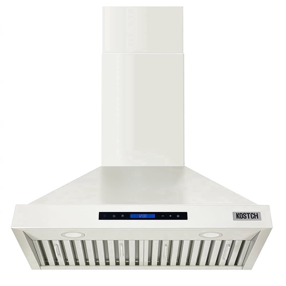 KOSTCH 30 inch Convertible Ducted Wall-Mount Range Hood, 600 CFM Kitchen Vent Hood with 3 Speed Exhaust Fan & LED Light, Kitchen Range Hood with Touchscreen Control Panel & Remote Control