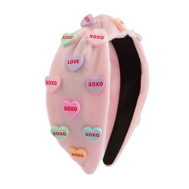 Diadema de franela con incrustaciones de amor para el día de San Valentín, accesorios de moda, diadema de borde ancho con nudos, accesorios para el cabello de color sólido para mujeres