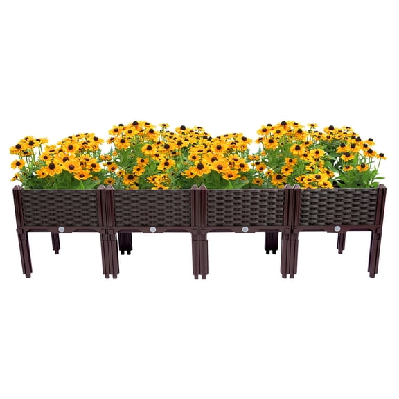 Set of 4 Raised Garden Bed with Legs Outdoor, Planter Raised Beds Kits with Drain Holes, Fruit Flowers Vegetables Standing Box for Patio Deck Porch Backyard
