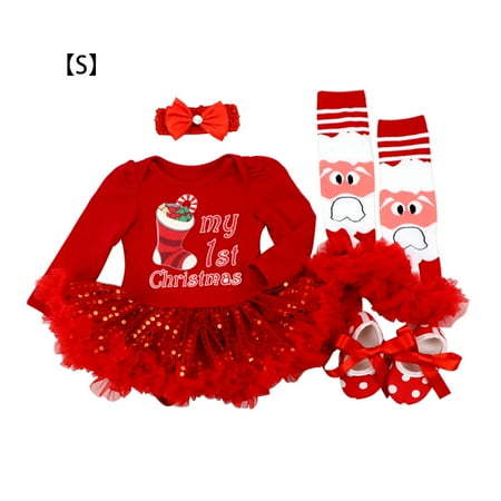 

4 Pcs/set Christmas Girl Clothes Set Skirt Dress Shoes Hairband Type 2 S