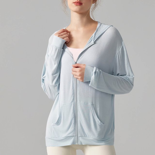 Soki Veste de Protection Solaire UPF 50+ pour Femmes, Chandail à Capuchon Léger à Manches Longues pour Randonnée en Plein Air