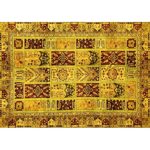 Ahgly Company Machine Washable Indoor Rectangle Abstract Yellow Modern Area Rugs, 7' x 9'