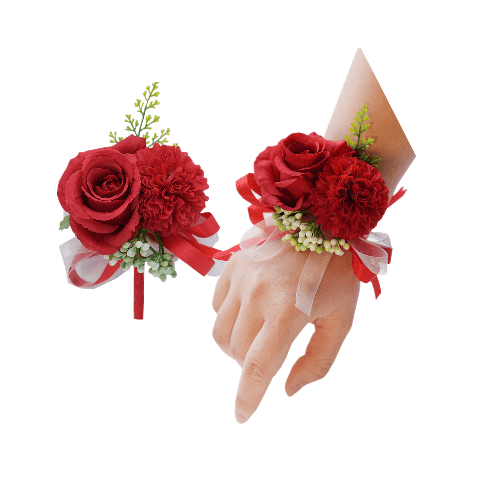 2 Pack Flower Wrist Corsage Boutonniere Set - Artificial