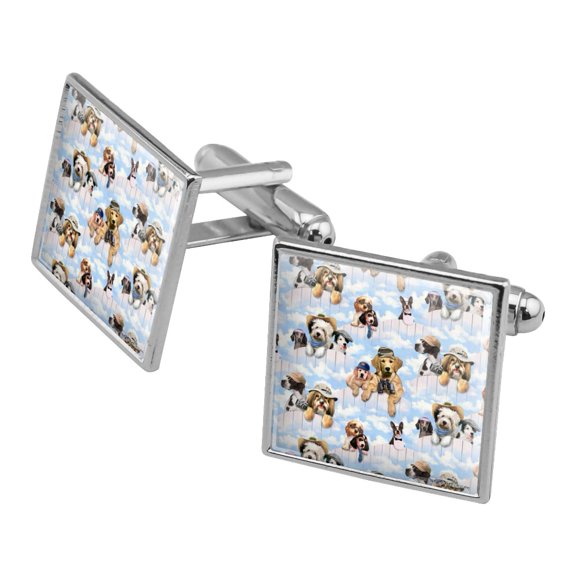 Dogs Puppies Club Pattern Square Cufflink Set - Silver or Gold