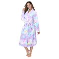 thumbnail image 2 of PajamaX Women's Long Fleece Robe with Shawl Collar, Side Pockets, Plush Warmth, Print Design (M, star), 2 of 7