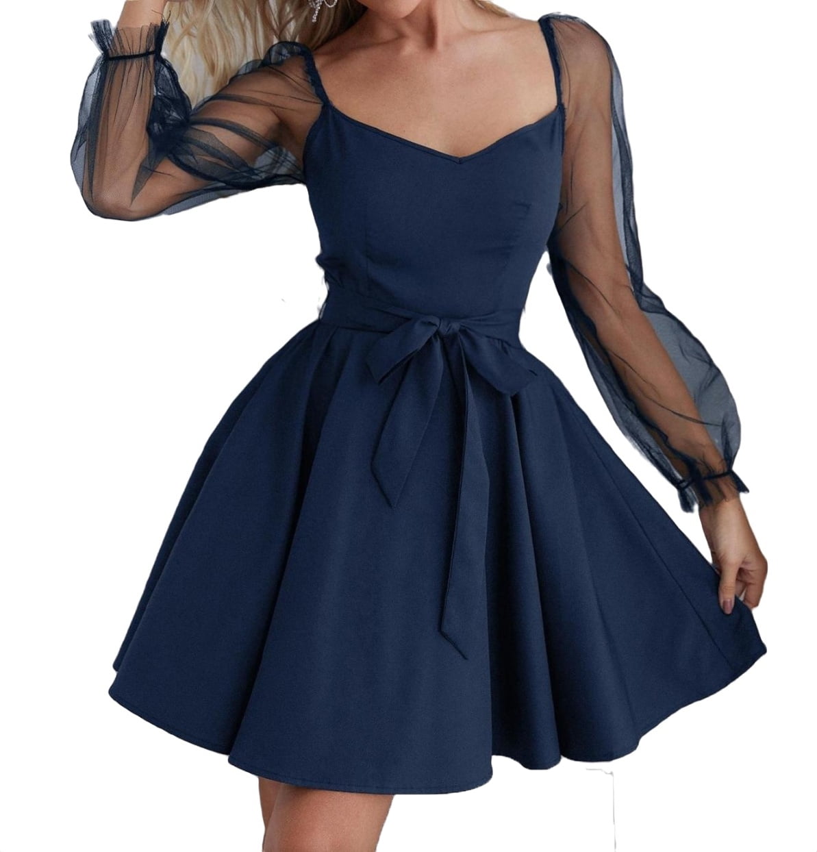 Casual Plain Sweetheart Neck A Line Navy Blue (Women's Dresses