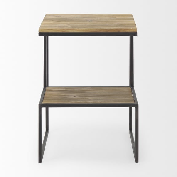 Mercana Ronin 22"H Square 2-Tier Wood W/ Black Metal Accent Table in Brown