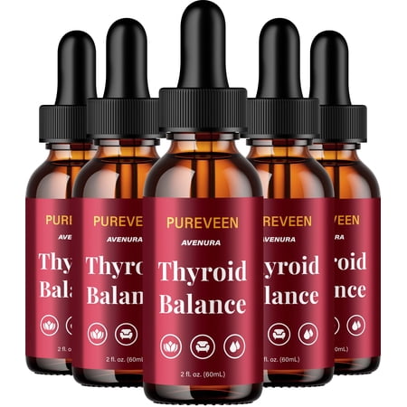 Pureveen Liquid Drops – Pure Veen Drops Extra Strength Natural Blend Thyroid Balance Advanced Formula, 5 Pack, 5 Month Supply