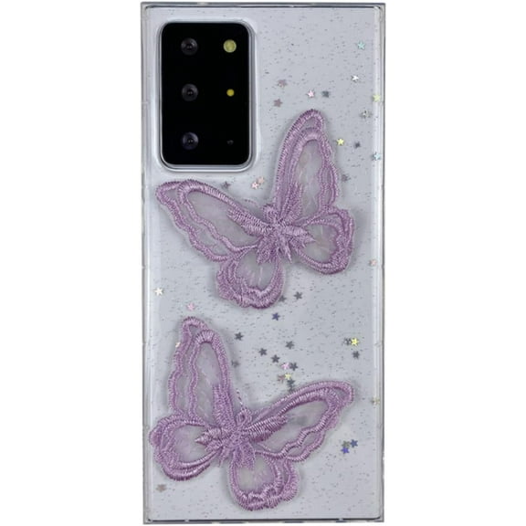 for Samsung Galaxy S9 S8 Plus Case, Soft TPU Phone Case, Shiny Clear Lace Butterfly Shell, Unique Popular Glitter Protector Cover for Women(Purple,S9)