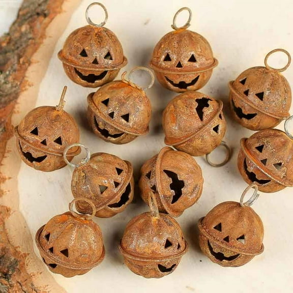 Factory Direct Craft Rusty Tin Halloween Jack O' Lantern Pumpkin Jingle Bells - (12 Pack)