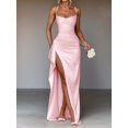 thumbnail image 3 of Women'S Ruffled Satin Spaghetti Strap Ball Gown Bridesmaid Dress Long Pink M, 3 of 5