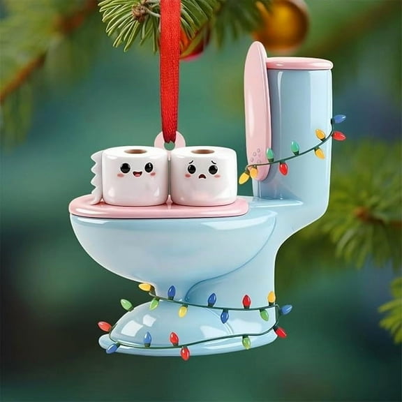 DAMAI Unique Christmas Toilet Acrylic Ornament, Funny Reindeer Toilet Ornament 2025, 2D Flat Acrylic Santa Hat Keepsake Hanging Decoration,Funny Bathroom Decor, Gag Gift for Family Friends