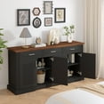 thumbnail image 3 of 63" Fluted Sideboard Buffet Cabinet, Farmhouse Storage Console Table with 4 Doors & 3 Drawers - Coffee Bar Station for Dining Room, Kitchen, Entryway, Adjustable Shelves,   Black, 3 of 12