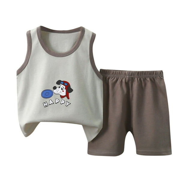 Ensemble Débardeur et Short pour Enfants Garçons et Filles, Mélange Coton-polyester Doux, Haut Sans Manches à Col Rond avec Short Assorti, Vêtements de Maison Respirants pour l'Été, Vêtements de Nuit Décontractés