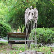 Y&K Decor Antiqued Metal Garden Angel Statue Patio Lawn Yard Indoor Outdoor Decorations (25.5)