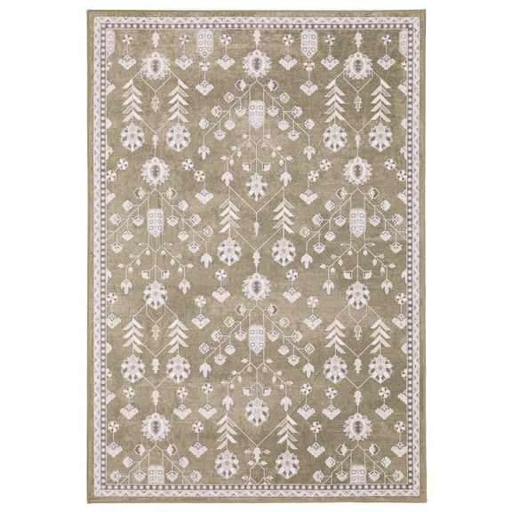 ROW by Oriental Weavers Addison ADD07 - Machine Washable - Flat Weave - Printed Area Rug - 6'7" x 9'2" - in Brown/ Ivory - Traditional Style, Bedroom, Dining Room
