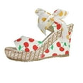 thumbnail image 2 of Mujeres moda linda fruta impresa verano nuevo arco nudo cuña sandalias zapatos Wmkox8yii  sa850, 2 of 7