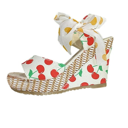 

Sentuca Women Fashion Cute Fruit Printed Summer New Bow Knot Wedge Sandals Shoes