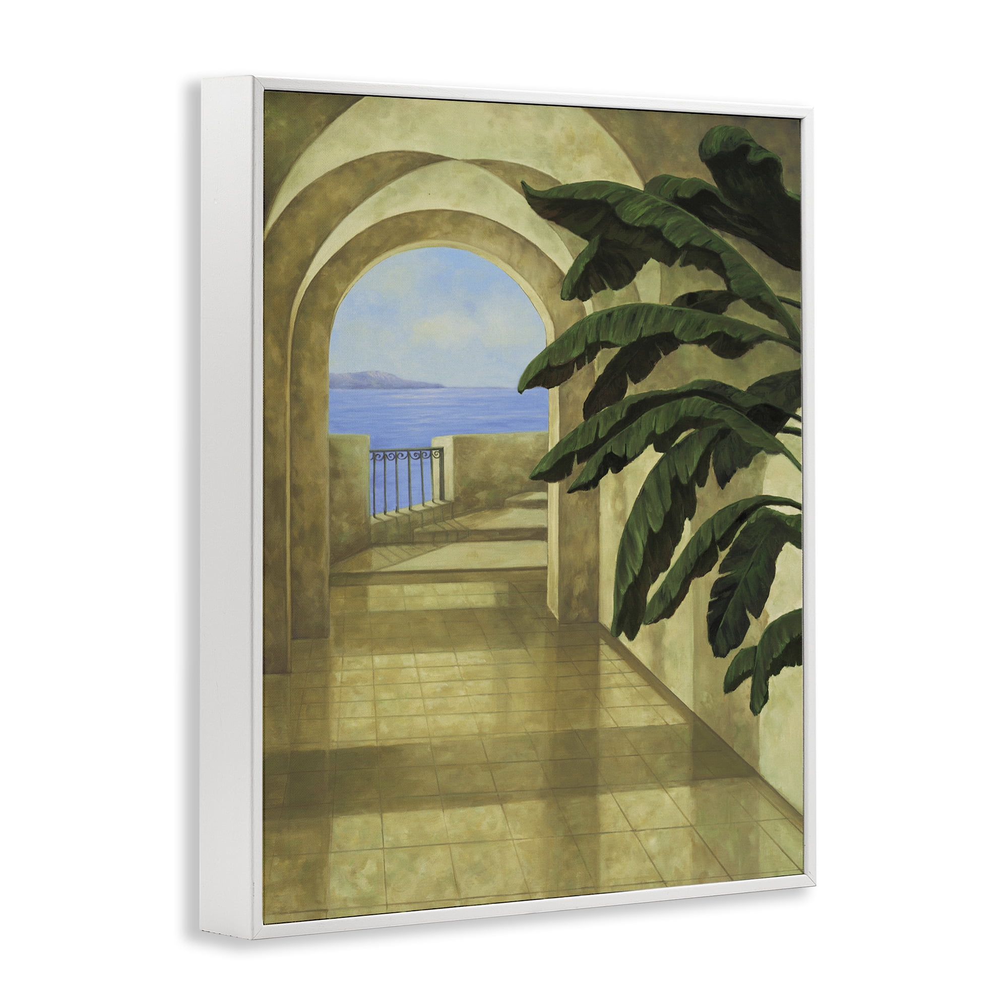 Stupell Industries Coastal Villa Palm Town & City Painting White Framed Art Print Wall Art, 16 x 20