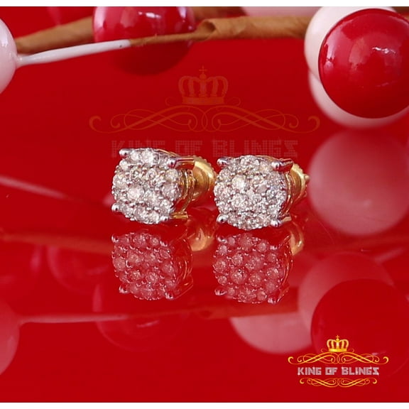 King of Bling's 10K Real Yellow Gold Real Diamond 0.50CT Men's/Women's Stud Round Earrings