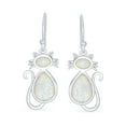 thumbnail image 2 of Bling Jewelry Womens Curious Cat Dangle Gemstone Earrings in White Opal & Sterling Silver, 2 of 4