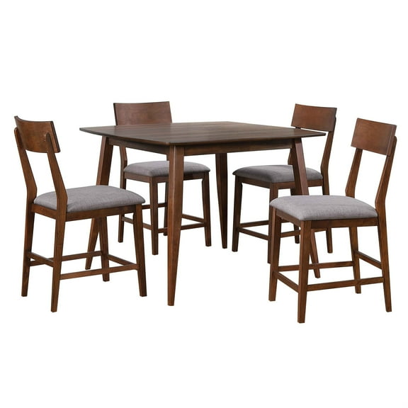 Sunset Trading 5-Piece 48" Square Mid-Century Wood Pub Dining Set in Walnut