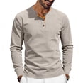 thumbnail image 2 of Mens Henley Shirts Casual Stylish Tshirt Lightweight Summer Basic Tee Solid Long Sleeved Stand-up Neck Button Casual Breathable T-shirt Khaki S, 2 of 5