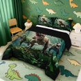 thumbnail image 2 of Manfei Woodland T-Rex Wildlife King Size Comforter Sets,Retro Dino Animals Comforters King Size,Green,Black Reversible,3 Pieces,1 Comforter and 2 Pillowcases, 2 of 7