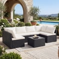 thumbnail image 4 of 7 Pieces Patio Furniture Set, All-Weather Outdoor PE Rattan Sectional Sofa Set with Coffee Table, White & Black, 4 of 10