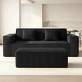thumbnail image 2 of 76'' Large Corduroy Loveseat with Ottoman, No Assembly Require, Black, 2 of 6