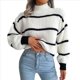 thumbnail image 2 of Suéter de Punto Grueso A Rayas con Cuello Alto para Mujer, Suéteres de Larga de Invierno, Tops L, 2 of 9