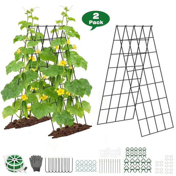 ROMUCHE Garden Trellis, 39" a-frame Folding Metal Cucumber Trellis for Raised Bed, Garden Lattices Panel for Climbing Plants Vegetable Flowers 2Pack