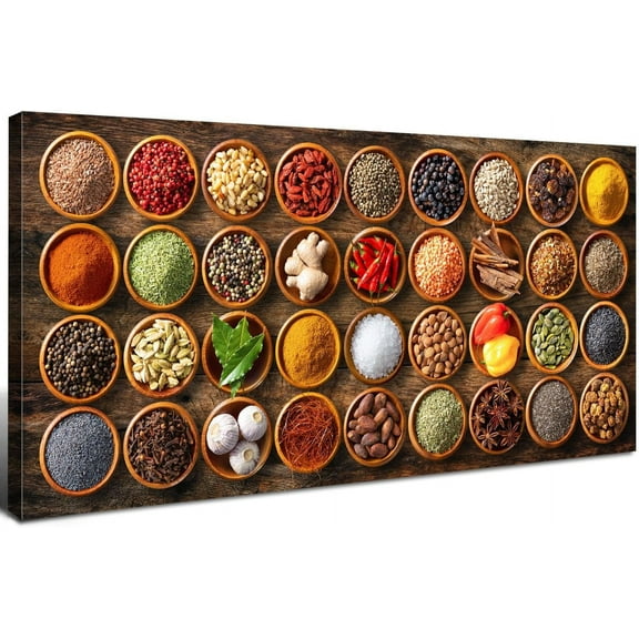 Aaheei Kitchen Pictures Wall Decor Spices Canvas Wall Art Colorful Spices in Seasoning Spoon Prints for Dining Room Decor Farmhouse Still Life Painting Vintage Food Poster Artwork Home Decorations