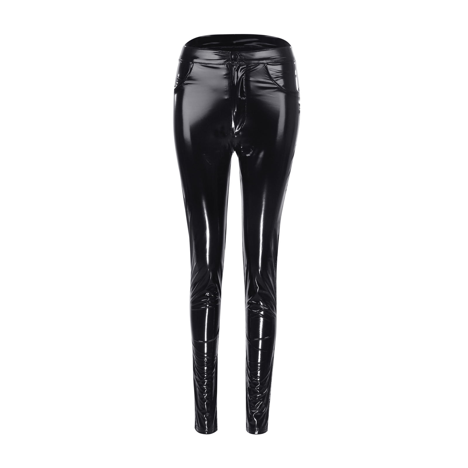 GJSYRH Women's High Waist Leather Leggings Tights Nightclub Performance Wear Zipper Crotch Design Pants Underwear Attire